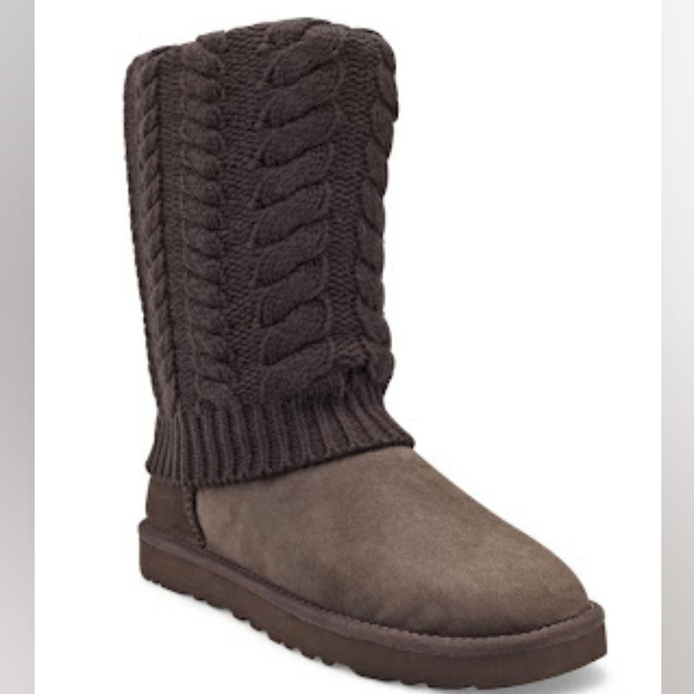 UGG Women's Brown Knit-Top Suede Winter Boots
